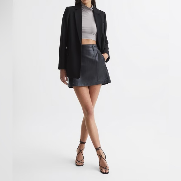 Reiss Eliza Leather Mini Skirt in Black, NWT - Picture 2 of 7